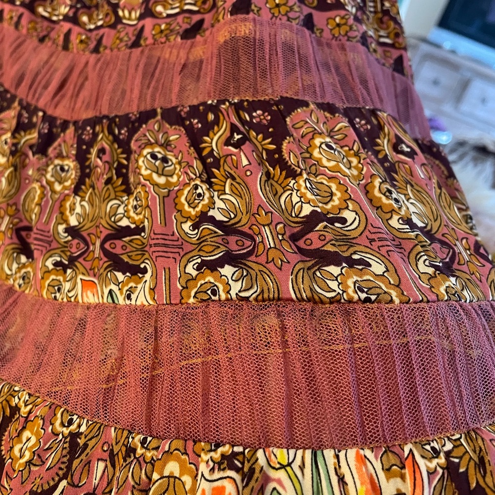 Gorgeous Anthropologie Purple & Green Floral Mixed Print Tiered Maxi Dress - Picture 8 of 9